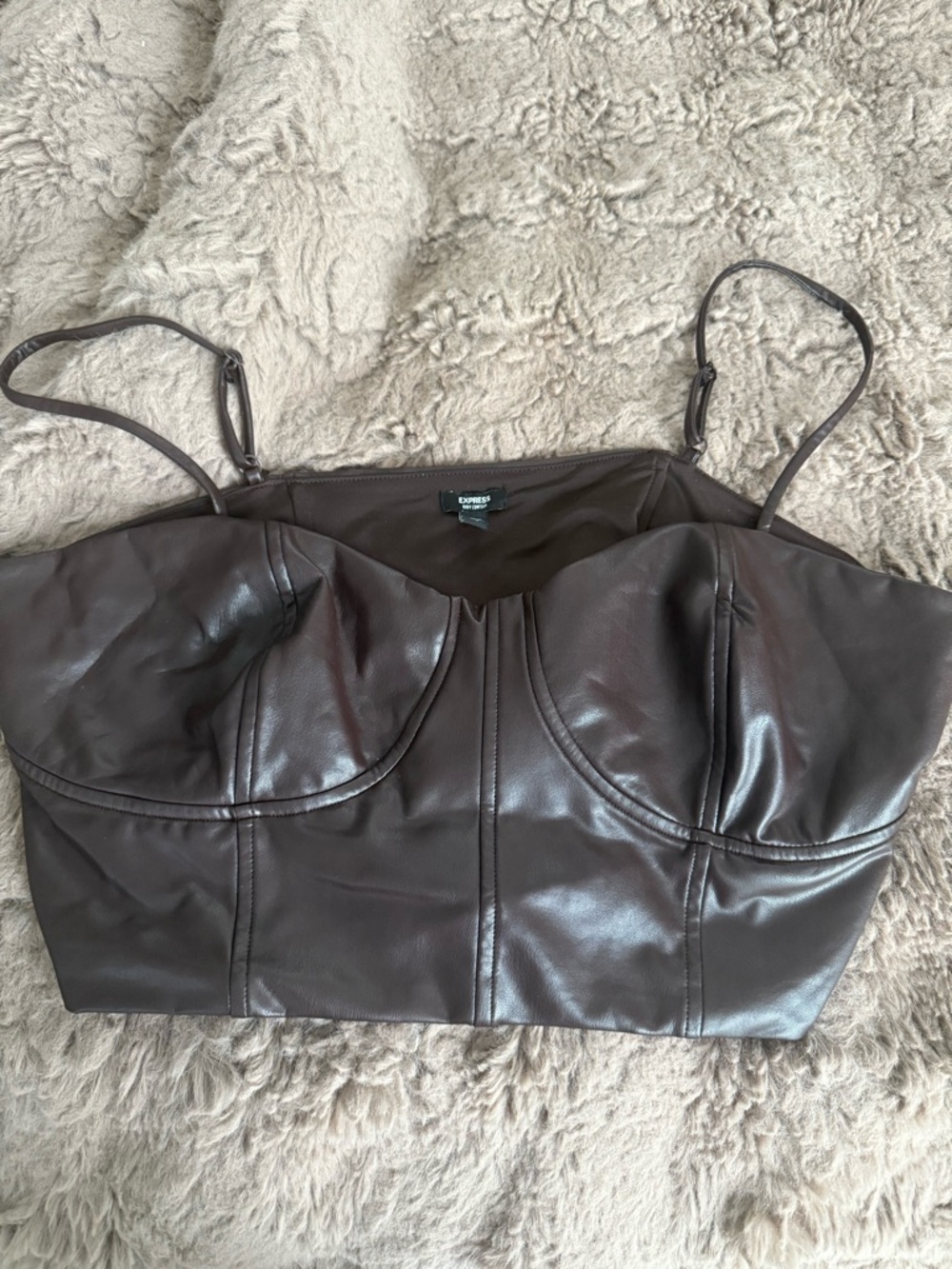 Express Dark Brown Faux Leather Bustier Top